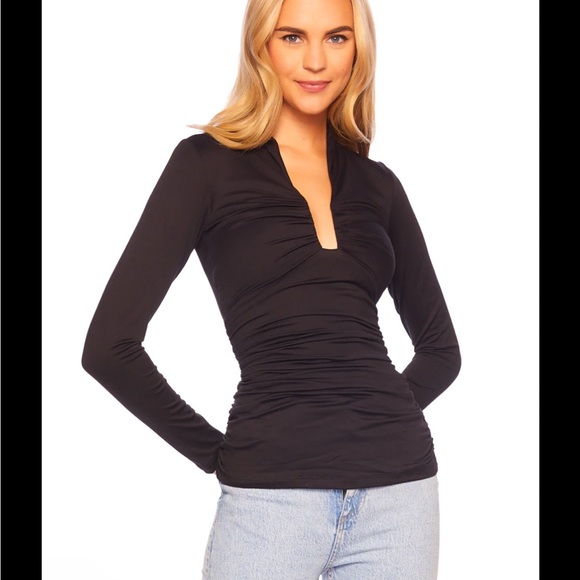 Susana Monaco Brown Ruched Fitted Long Sleeve Blouse - Picture 1 of 3
